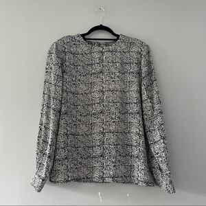 Vintage Jacqueline Ferrar Long Sleeve Blouse Black White Work Size 12